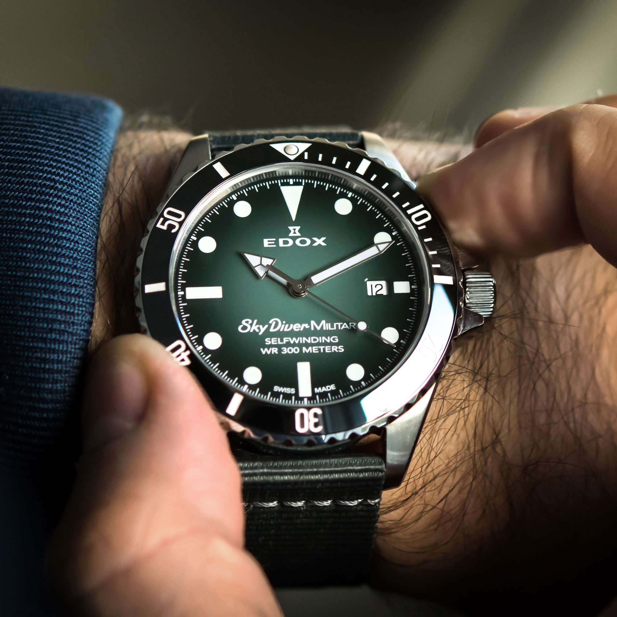 Edox Skydiver Military Stainless Steel Limited Edition 80115-RN-VD – Swiss Time